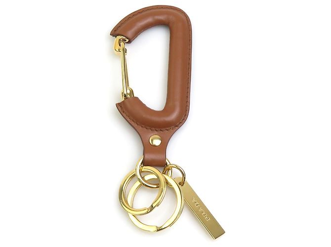 Portachiavi Prada Charm in pelle marrone e metallo dorato - vista 2
