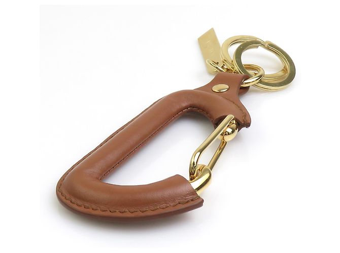 Portachiavi Prada Charm in pelle marrone e metallo dorato - vista 4