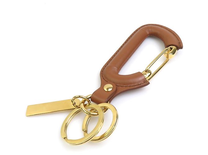 Portachiavi Prada Charm in pelle marrone e metallo dorato - vista 6