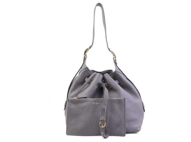 Gancini Borsa a tracolla in pelle grigia Salvatore Ferragamo - vista 16