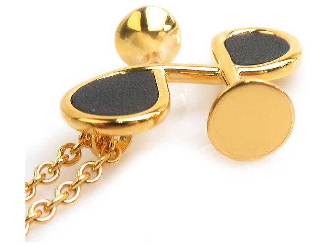 Hermès Collana in pelle nera e oro Hermes - vista 4