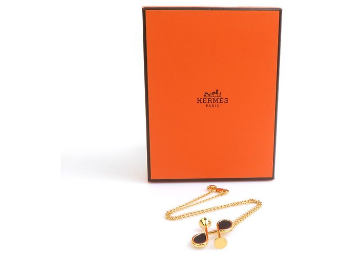 Hermès Collana in pelle nera e oro Hermes - vista 8