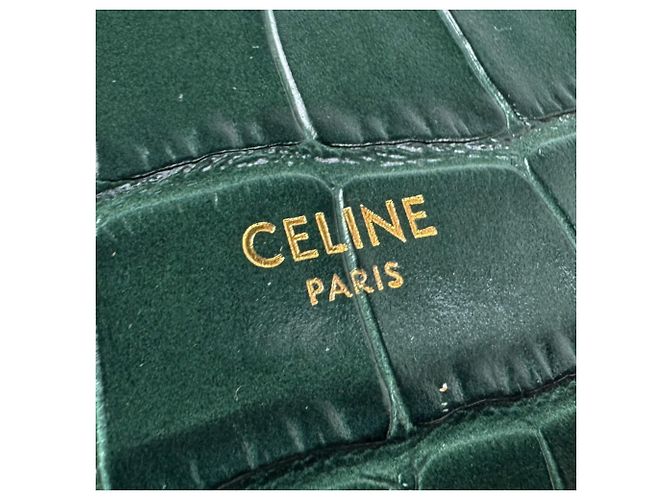 Céline Borsa a mano Celine in pelle goffrata verde - vista 12