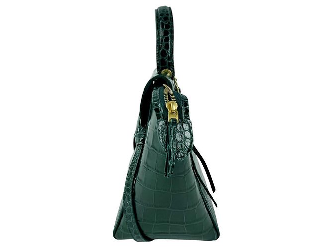 Céline Borsa a mano Celine in pelle goffrata verde - vista 2