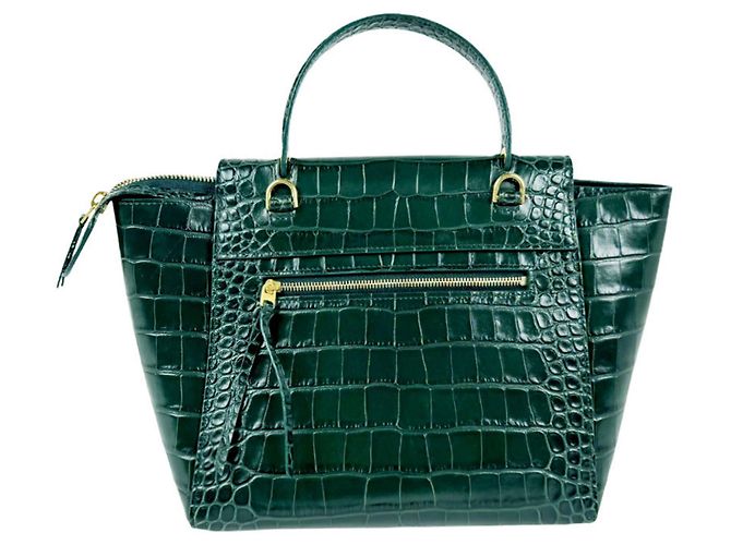 Céline Borsa a mano Celine in pelle goffrata verde - vista 3