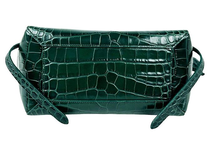 Céline Borsa a mano Celine in pelle goffrata verde - vista 4
