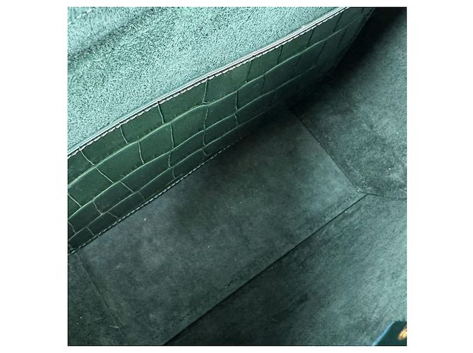 Céline Borsa a mano Celine in pelle goffrata verde - vista 5