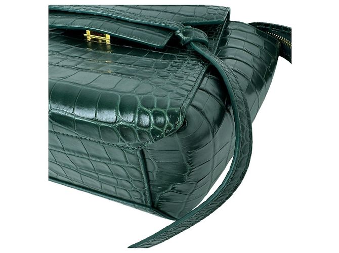 Céline Borsa a mano Celine in pelle goffrata verde - vista 8
