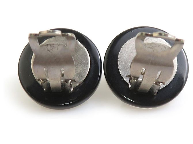 Boucles d'oreilles clips Chanel noires et argentées - vue 4