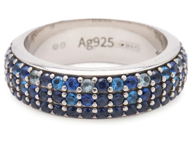 Anillo Loewe Pave Thin de plata y cristal azul - vista 4