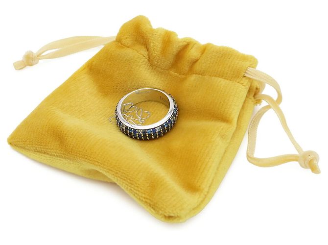 Anillo Loewe Pave Thin de plata y cristal azul - vista 8