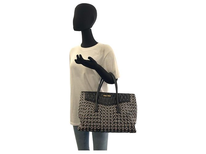 Sac cabas Miu Miu Biker en cuir perforé - vue 7