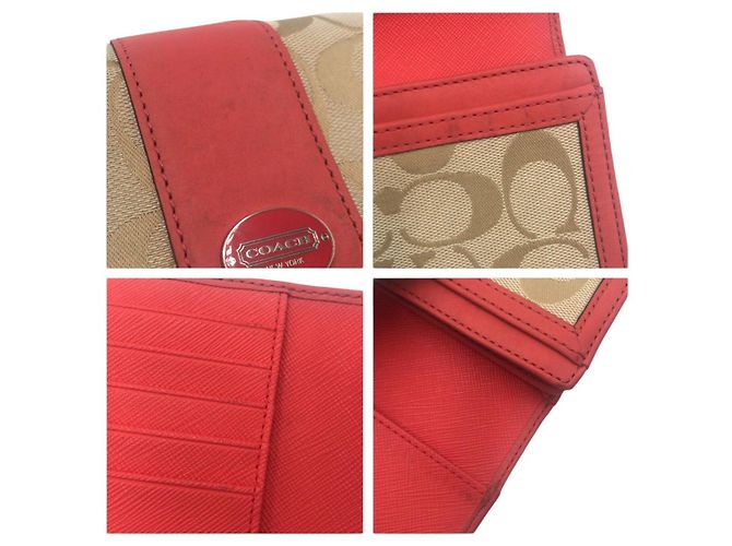 Portafoglio bi-fold in pelle e tela Signature COACH - vista 5