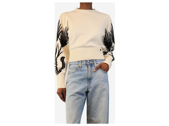 Chanel 'Château des Dames' Métiers D'Art Pre-Fall 2021 Kaschmirpullover in Creme und Schwarz - size UK 8 - Ansicht 3