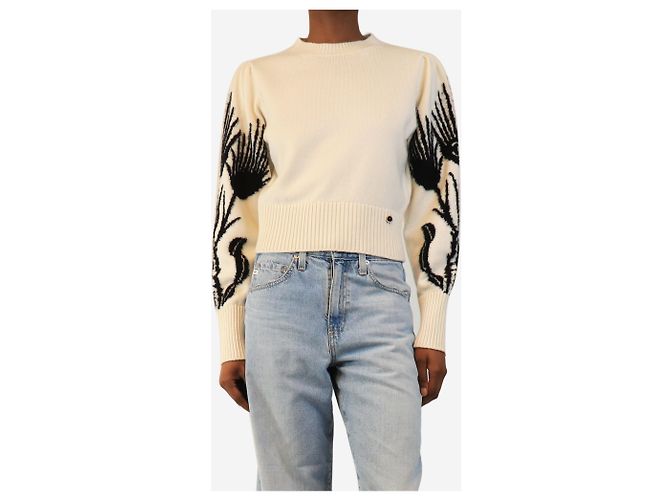 Chanel 'Château des Dames' Métiers D'Art Pre-Fall 2021 Kaschmirpullover in Creme und Schwarz - size UK 8 - Ansicht 4