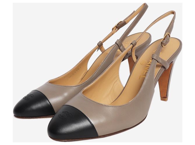 Chanel Taupe leather slingback heels - size EU 38 - view 2