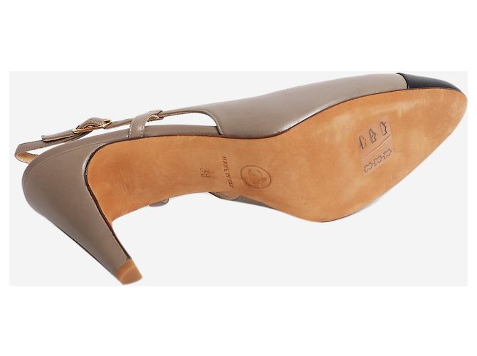 Chanel Taupe leather slingback heels - size EU 38 - view 5