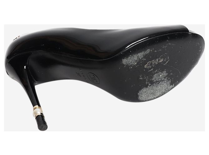 Chanel Offene Pumps aus schwarzem Lackleder mit Perlen-Details - Größe EU 36 - Ansicht 6
