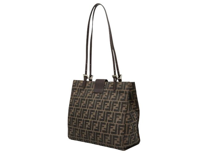 Fendi Zucca Tote Bag Schultertasche aus braunem Canvas und Leder - Ansicht 2