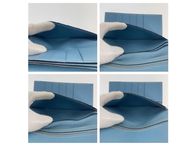 Hermès Cartera larga tri-fold Hermes Bearn en Light Blue - vista 10