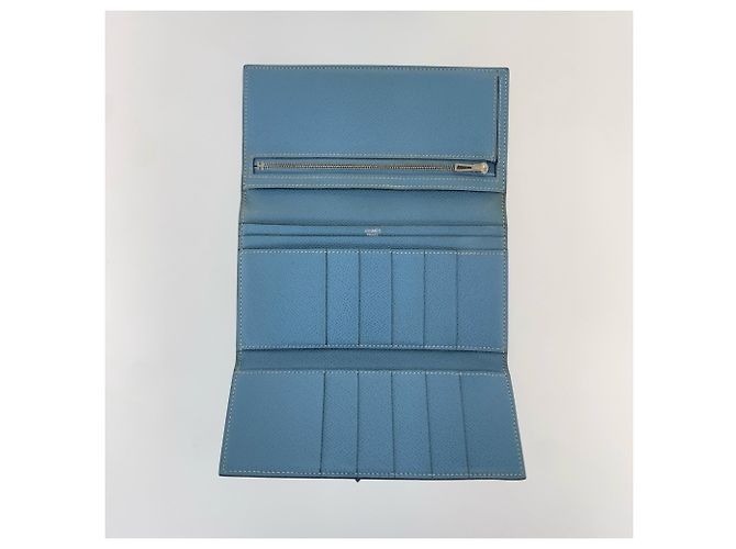 Hermès Cartera larga tri-fold Hermes Bearn en Light Blue - vista 8