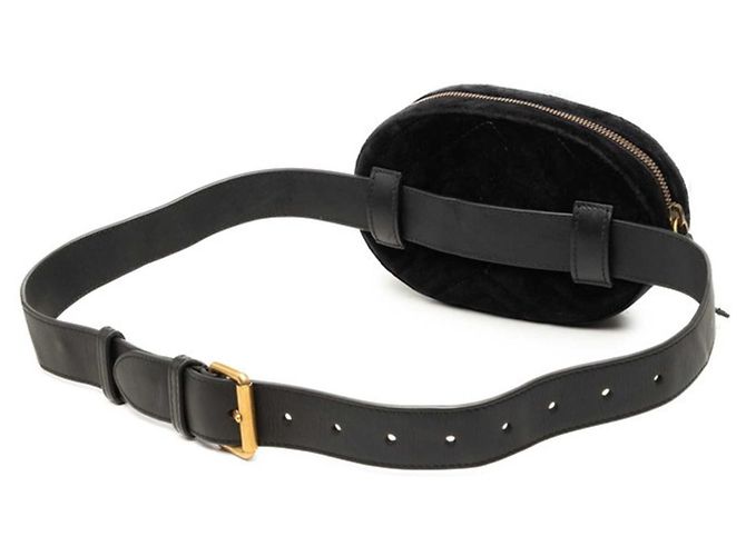 Borsa Sling Gucci GG Marmont in pelle nera e velluto - vista 2