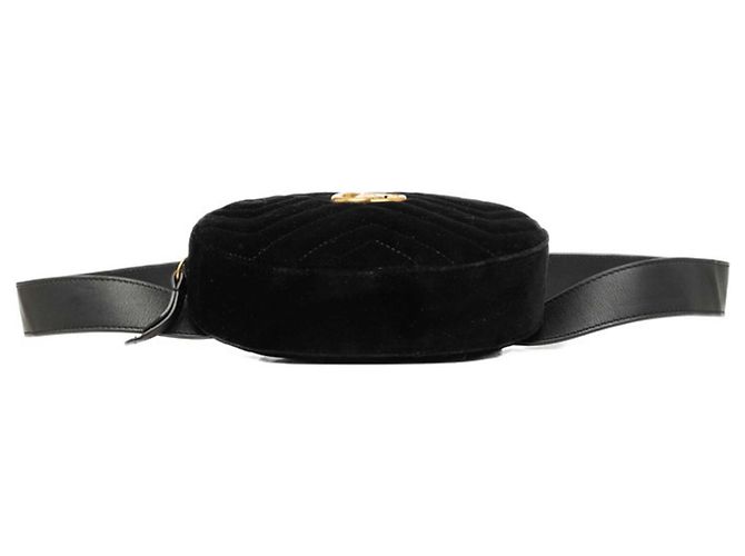 Borsa Sling Gucci GG Marmont in pelle nera e velluto - vista 3