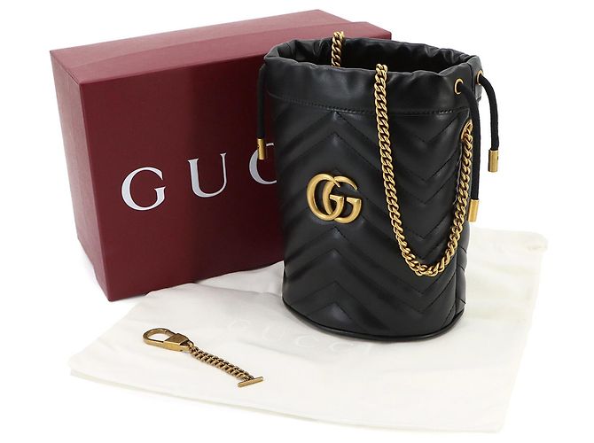 Borsa a secchiello mini con catena Gucci GG Marmont - vista 2