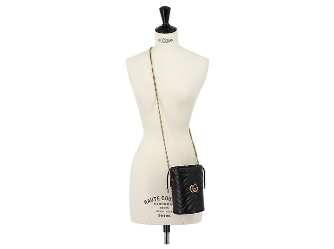 Borsa a secchiello mini con catena Gucci GG Marmont - vista 9