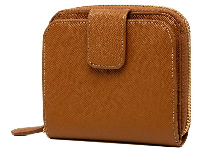 Carteira bi-fold Prada em couro Brown Camel - vista 2