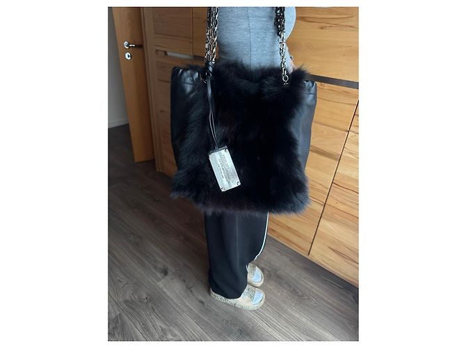 Philipp Plein Bolsa de Mão Couro Preto com Pele - vista 2