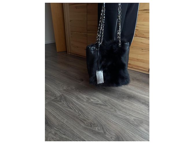 Philipp Plein Bolsa de Mão Couro Preto com Pele - vista 3