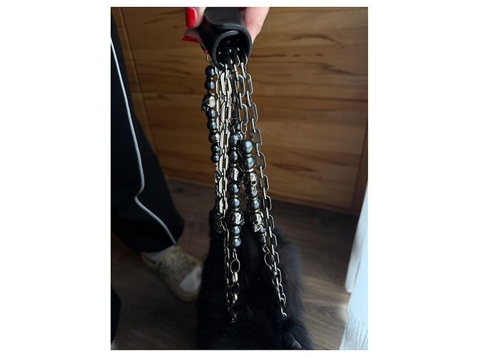 Philipp Plein Bolsa de Mão Couro Preto com Pele - vista 6