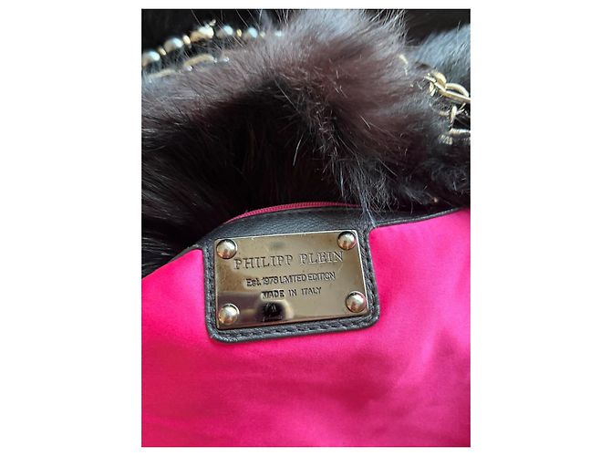 Philipp Plein Bolsa de Mão Couro Preto com Pele - vista 7