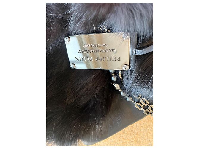 Philipp Plein Bolsa de Mão Couro Preto com Pele - vista 8