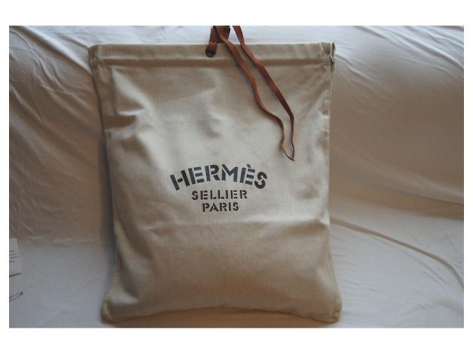 Hermès Borsa Tote Grand Modèle in Tela e Pelle Beige - vista 10