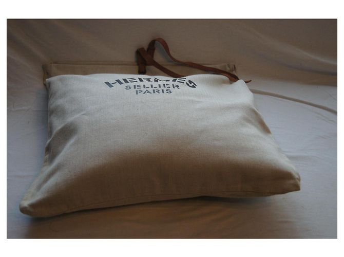 Hermès Borsa Tote Grand Modèle in Tela e Pelle Beige - vista 4