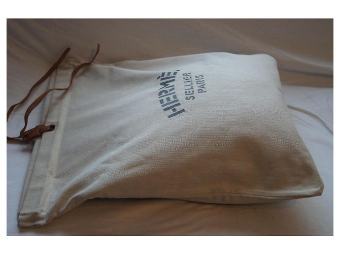 Hermès Borsa Tote Grand Modèle in Tela e Pelle Beige - vista 5