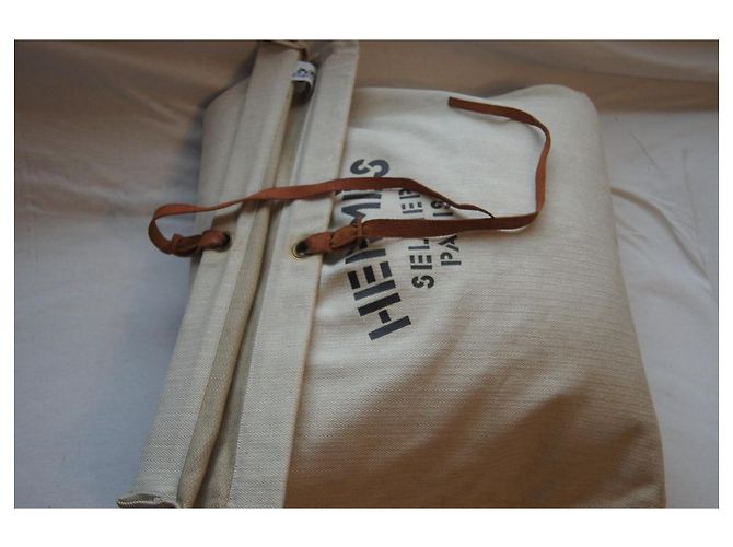Hermès Borsa Tote Grand Modèle in Tela e Pelle Beige - vista 6