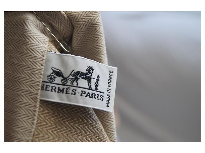 Hermès Borsa Tote Grand Modèle in Tela e Pelle Beige - vista 9