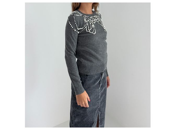 Dries Van Noten Grauer Kaschmirpullover mit Perlen - Ansicht 4