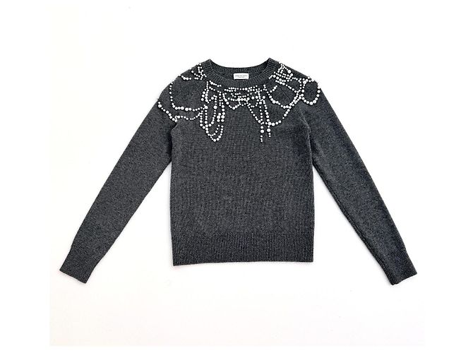 Dries Van Noten Grauer Kaschmirpullover mit Perlen - Ansicht 5