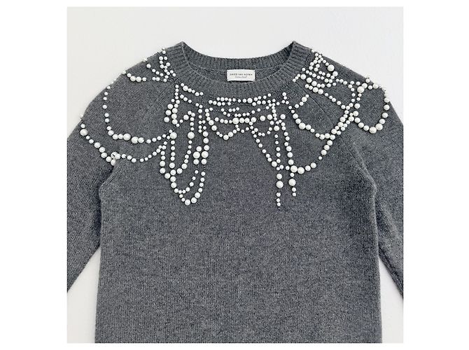 Dries Van Noten Grauer Kaschmirpullover mit Perlen - Ansicht 6