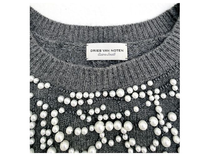 Dries Van Noten Grauer Kaschmirpullover mit Perlen - Ansicht 7