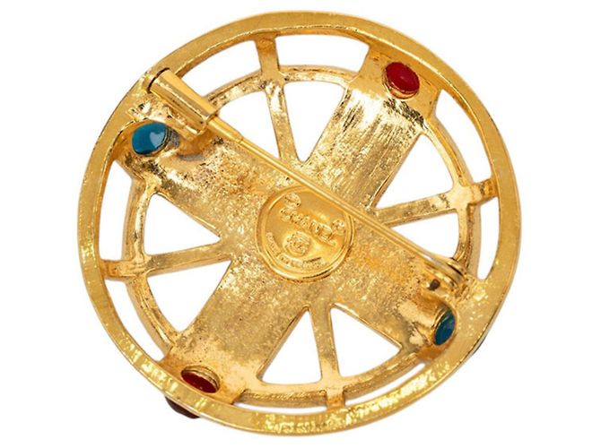 Broche Chanel Logo Multicolor Dorée - vue 2