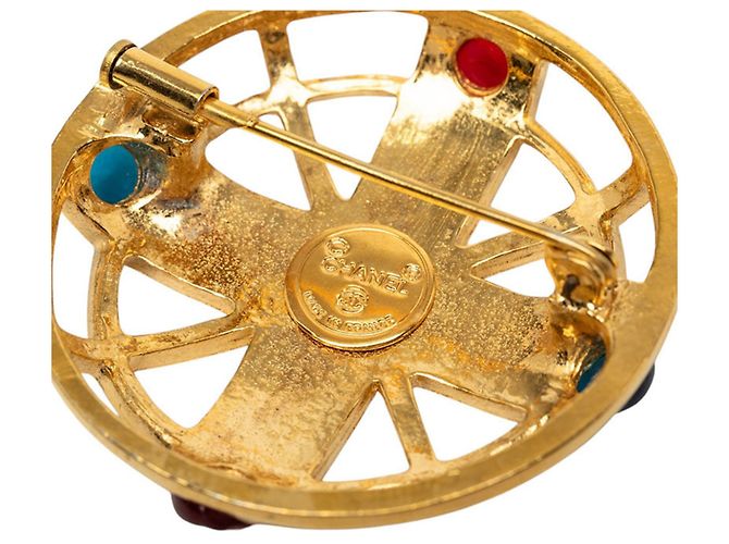 Broche Chanel Logo Multicolor Dorée - vue 3
