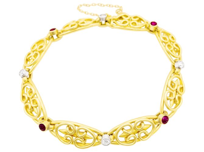 Autre Marque Pulseira do início do século XX em ouro amarelo, rubis e diamantes. - vista 2