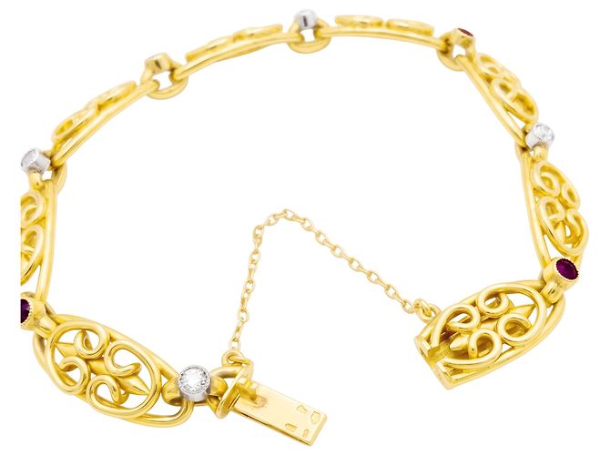Autre Marque Pulseira do início do século XX em ouro amarelo, rubis e diamantes. - vista 3