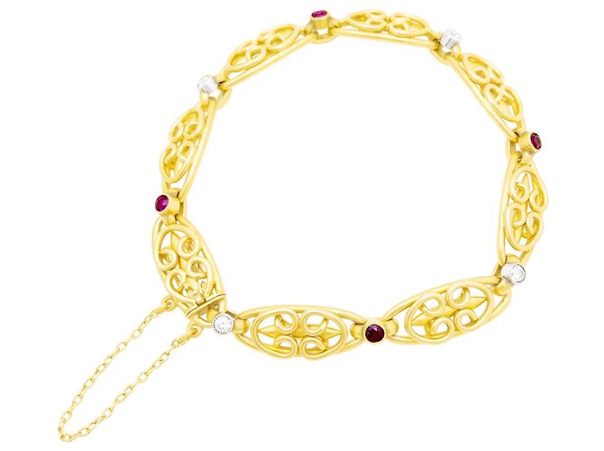 Autre Marque Pulseira do início do século XX em ouro amarelo, rubis e diamantes. - vista 4