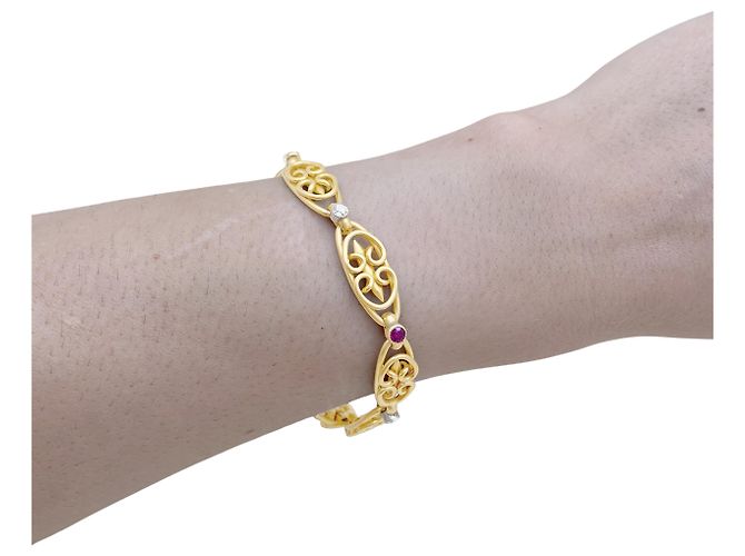 Autre Marque Pulseira do início do século XX em ouro amarelo, rubis e diamantes. - vista 5